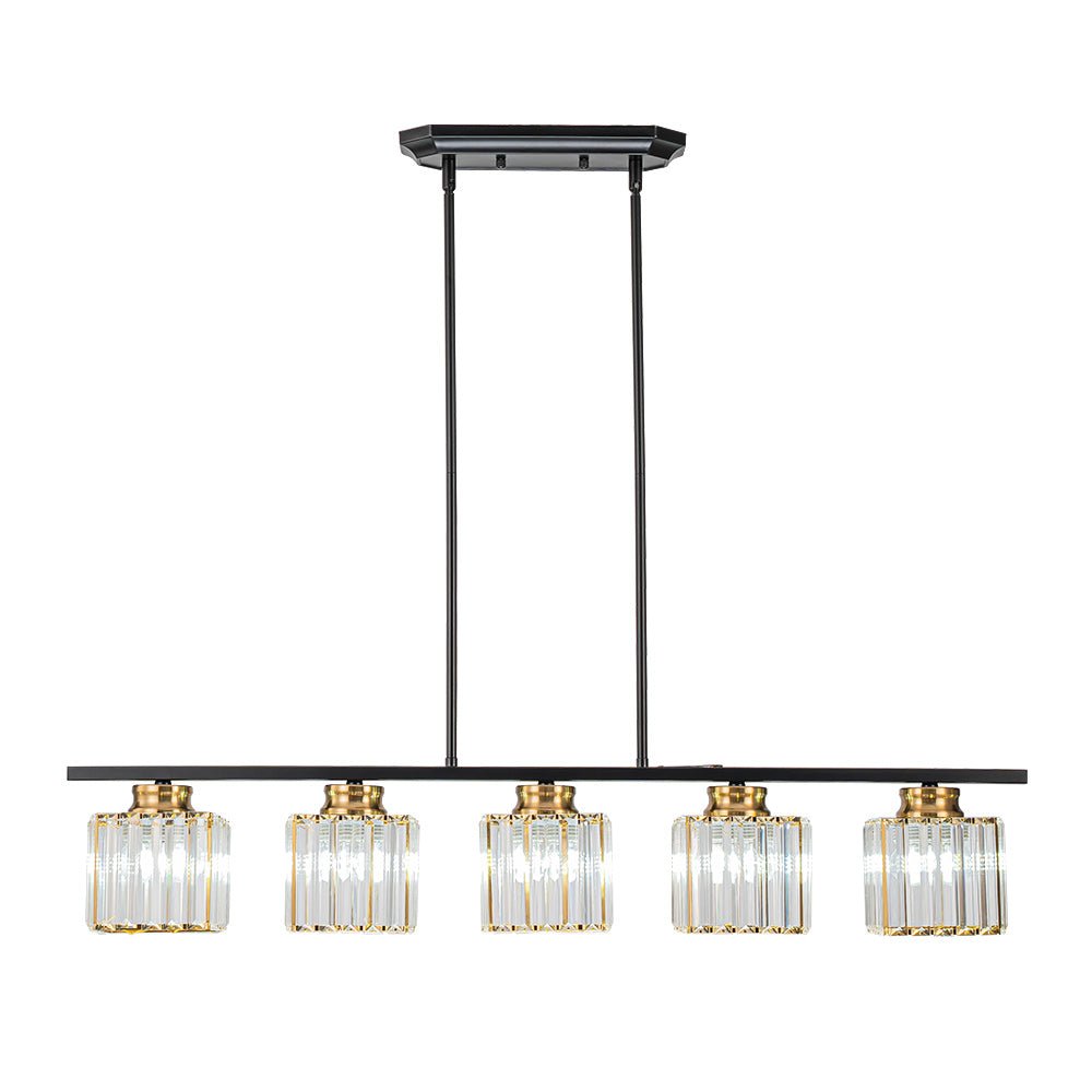 Pendantlightie - Modern 5 - Light Rectangular Crystal Shade Linear Island Pendant - Pendants - Black+Gold - 