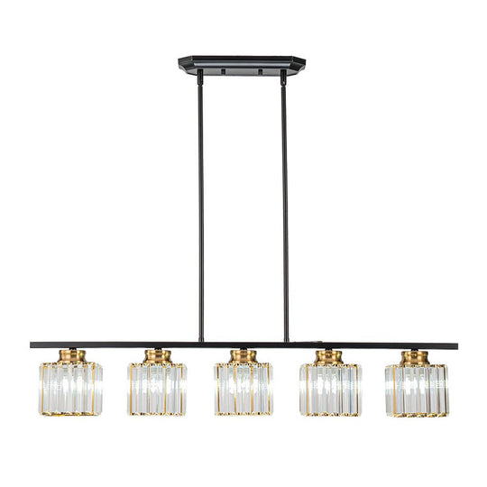 Pendantlightie - Modern 5 - Light Rectangular Crystal Shade Linear Island Pendant - Pendants - Black+Gold - 