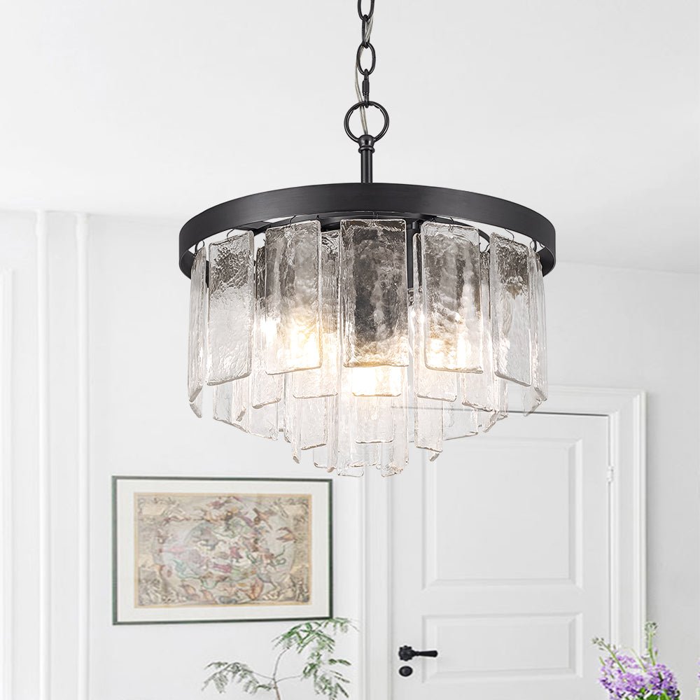 Pendantlightie-Modern 5-Light Tiered Drum Water Glass Chandelier-Chandeliers-Black-