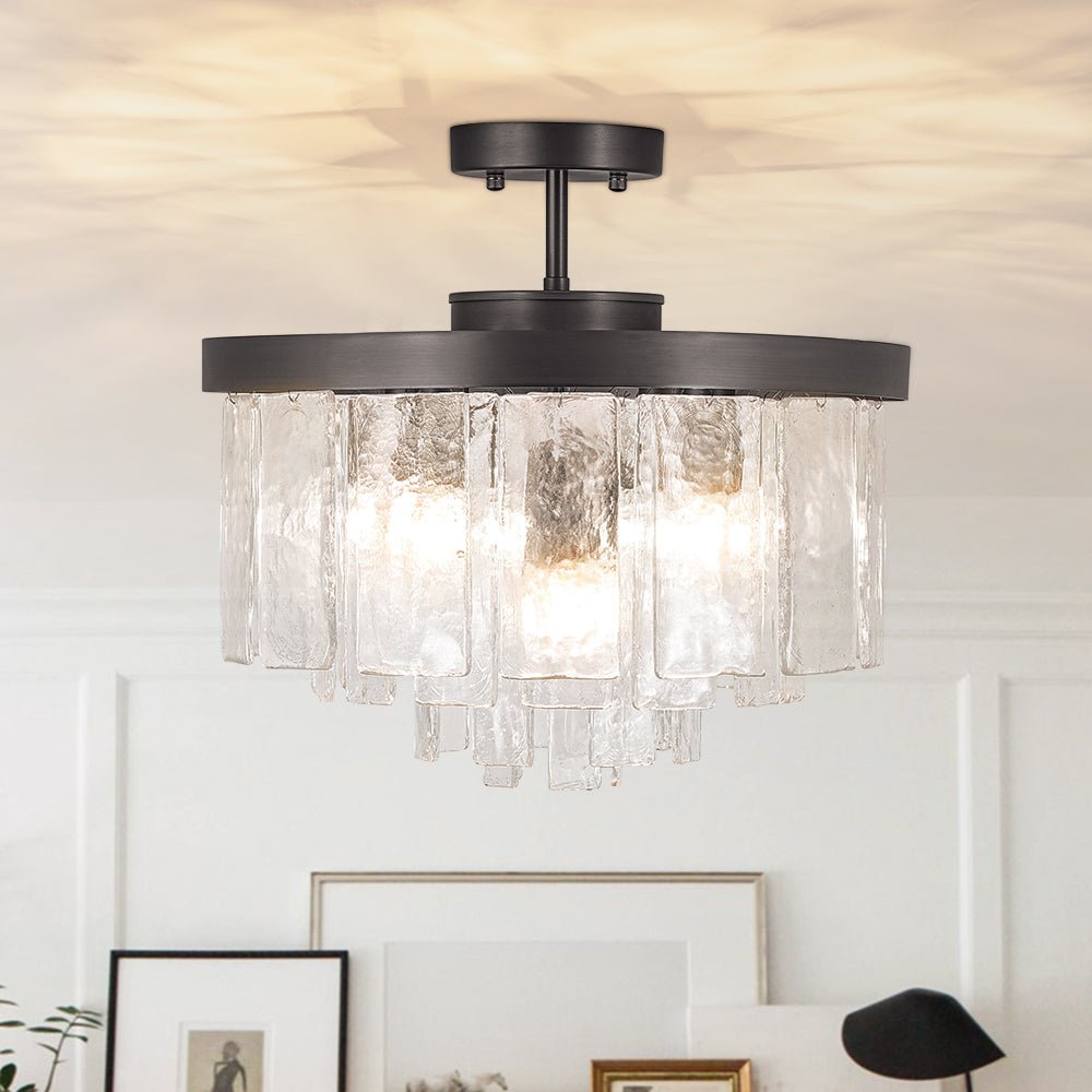 Pendantlightie-Modern 5-Light Tiered Drum Water Glass Chandelier-Chandeliers-Black-