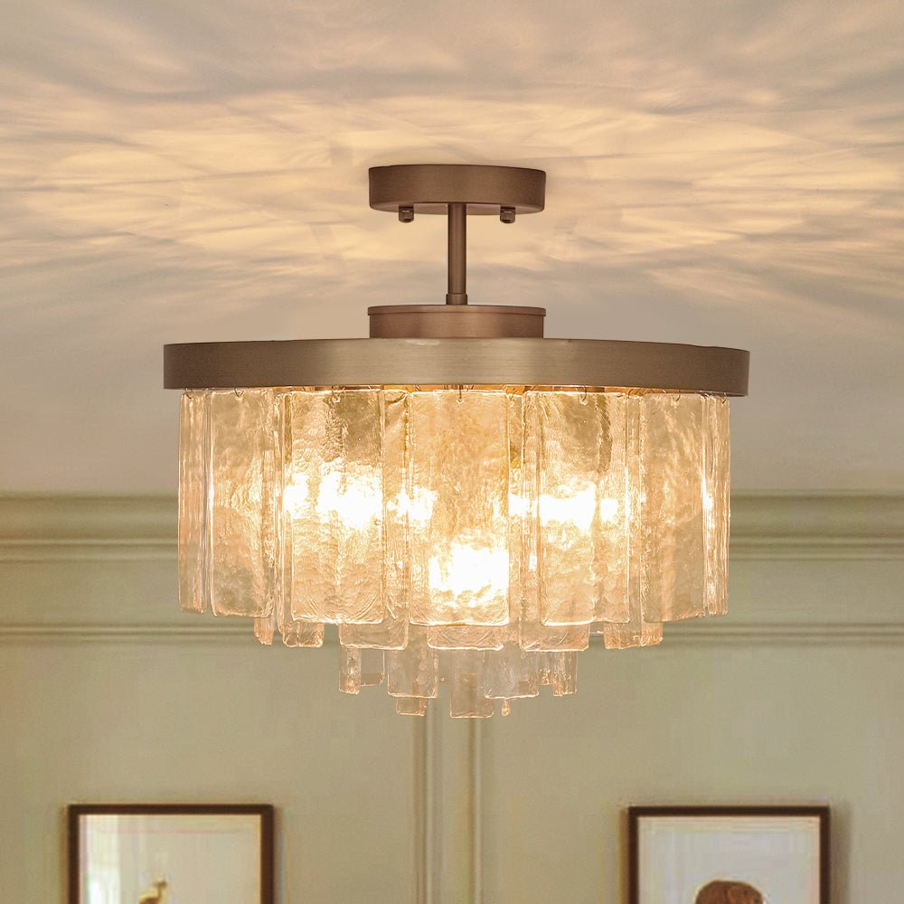 Pendantlightie-Modern 5-Light Tiered Drum Water Glass Chandelier-Chandeliers-Black-