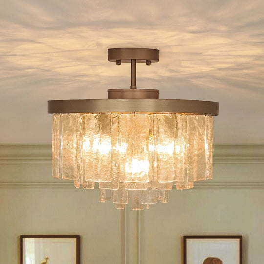 Pendantlightie-Modern 5-Light Tiered Drum Water Glass Chandelier-Chandeliers-Black-