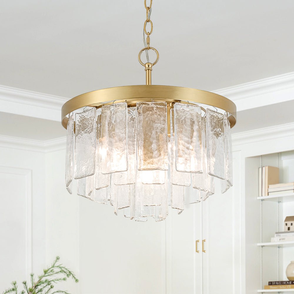 Pendantlightie-Modern 5-Light Tiered Drum Water Glass Chandelier-Chandeliers-Brass-