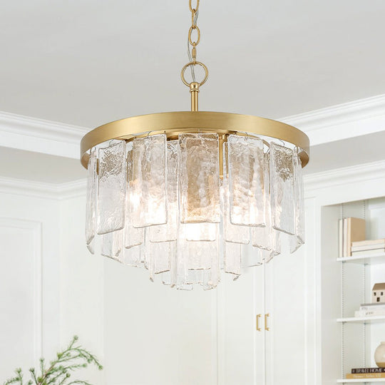 Pendantlightie-Modern 5-Light Tiered Drum Water Glass Chandelier-Chandeliers-Brass-