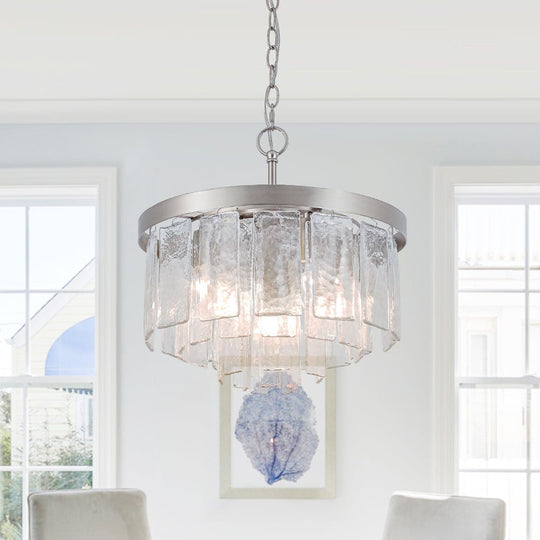 Pendantlightie-Modern 5-Light Tiered Drum Water Glass Chandelier-Chandeliers-Nickel-