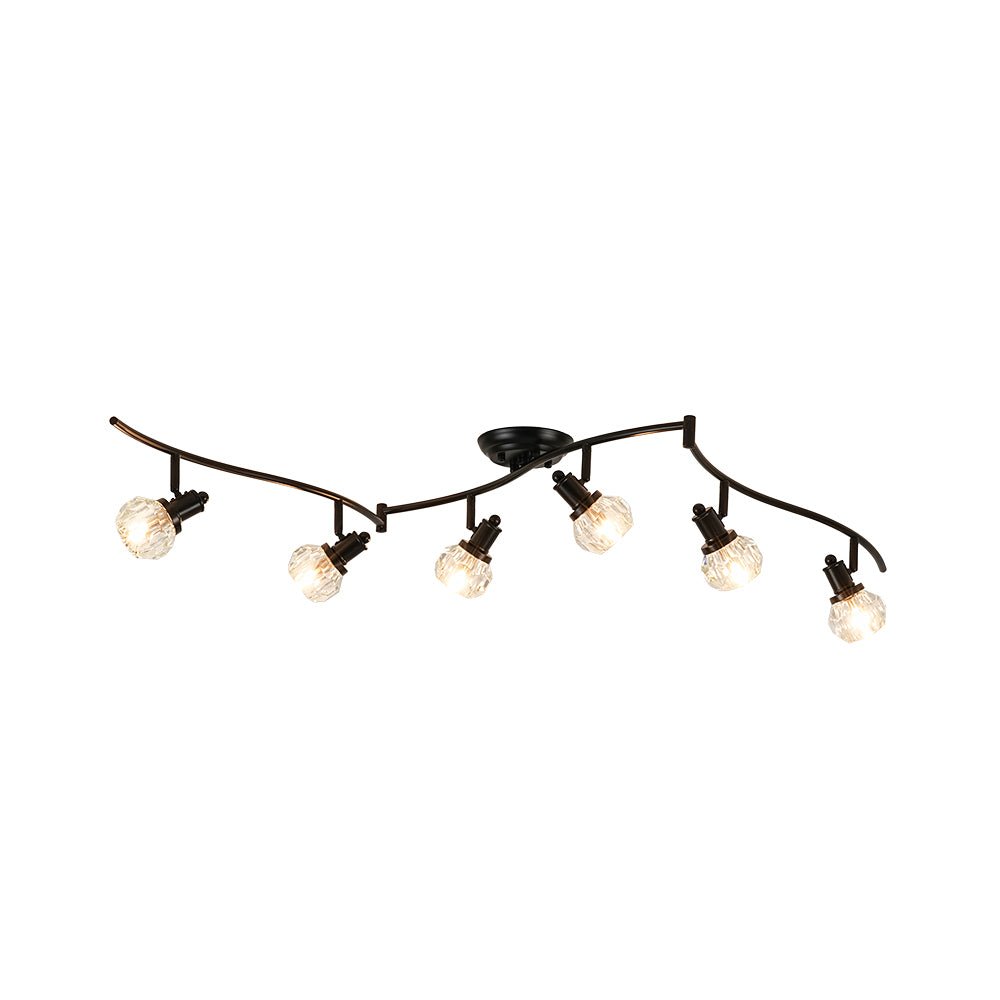 Pendantlightie - Modern 6 - Light Crystal Accent Spot Track Light With Rotatable Heads - Semi Flush Mount - Black - 