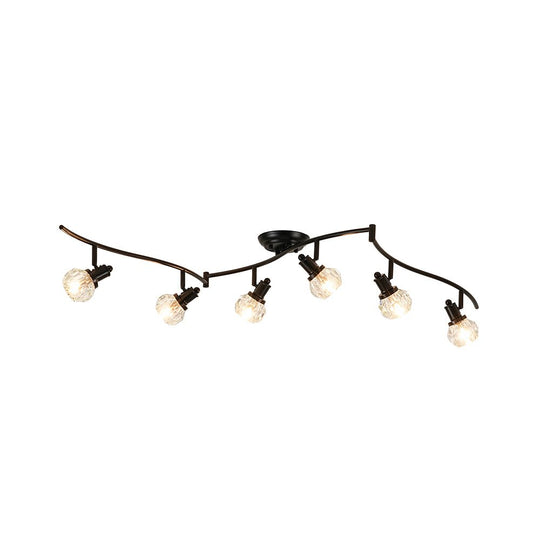 Pendantlightie - Modern 6 - Light Crystal Accent Spot Track Light With Rotatable Heads - Semi Flush Mount - Black - 