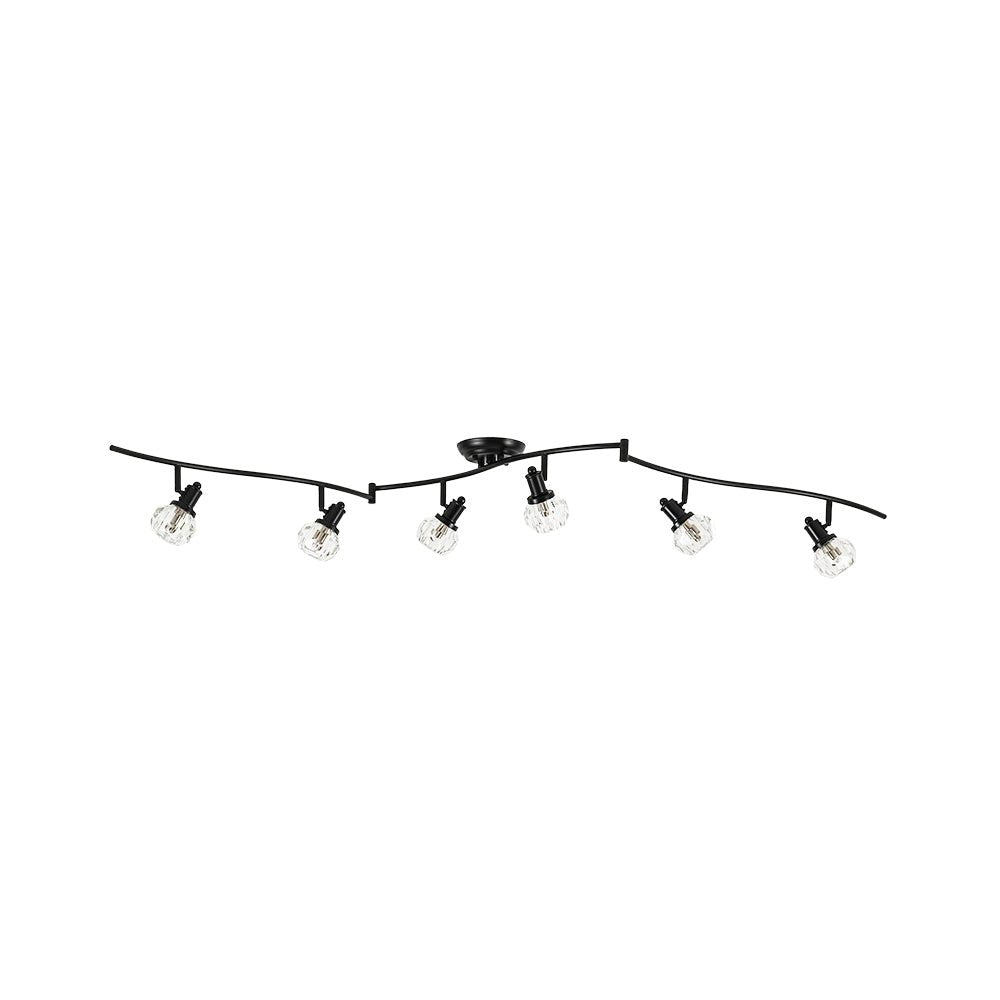 Pendantlightie - Modern 6 - Light Crystal Accent Spot Track Light With Rotatable Heads - Semi Flush Mount - Black - 