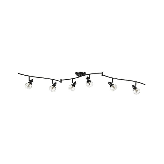 Pendantlightie - Modern 6 - Light Crystal Accent Spot Track Light With Rotatable Heads - Semi Flush Mount - Black - 