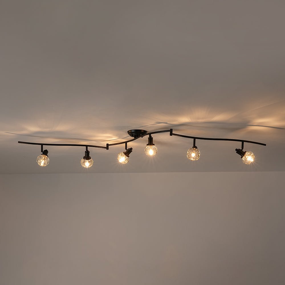 Pendantlightie - Modern 6 - Light Crystal Accent Spot Track Light With Rotatable Heads - Semi Flush Mount - Black - 