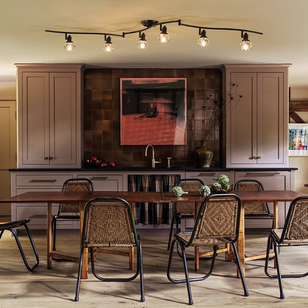 Pendantlightie - Modern 6 - Light Crystal Accent Spot Track Light With Rotatable Heads - Semi Flush Mount - Black - 