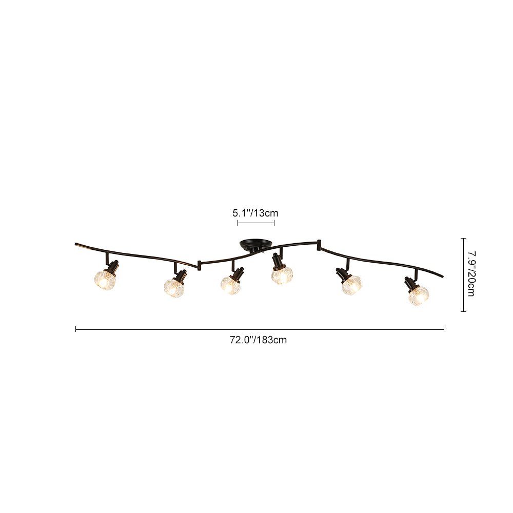 Pendantlightie - Modern 6 - Light Crystal Accent Spot Track Light With Rotatable Heads - Semi Flush Mount - Black - 