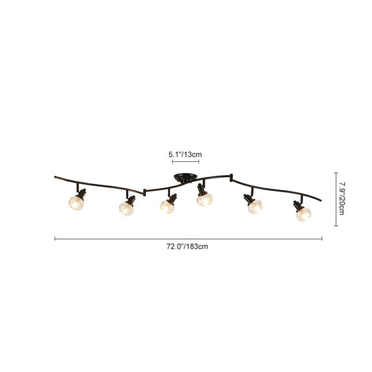 Pendantlightie - Modern 6 - Light Crystal Accent Spot Track Light With Rotatable Heads - Semi Flush Mount - Black - 
