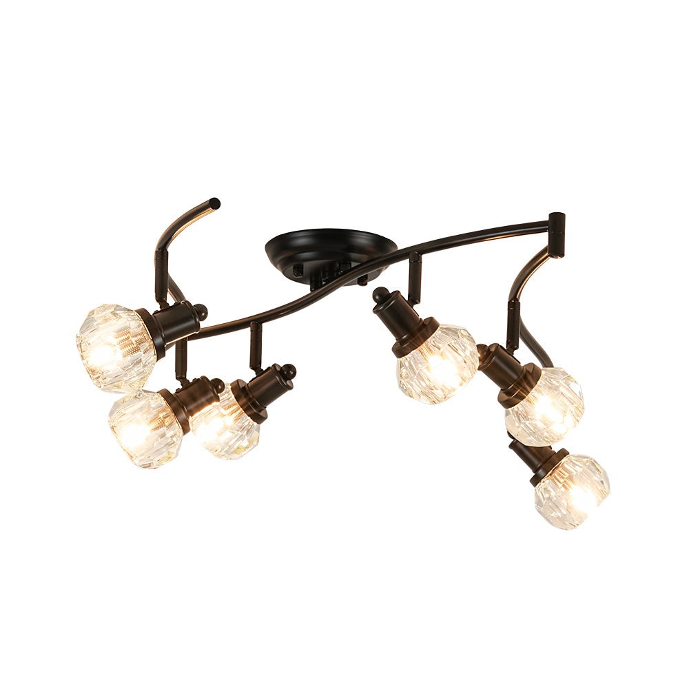 Pendantlightie - Modern 6 - Light Crystal Accent Spot Track Light With Rotatable Heads - Semi Flush Mount - Black - 