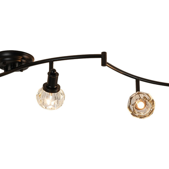 Pendantlightie - Modern 6 - Light Crystal Accent Spot Track Light With Rotatable Heads - Semi Flush Mount - Black - 