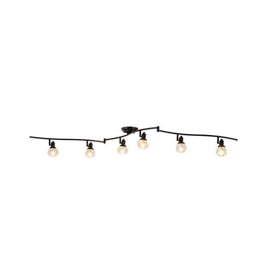 Pendantlightie - Modern 6 - Light Crystal Accent Spot Track Light With Rotatable Heads - Semi Flush Mount - Black - 