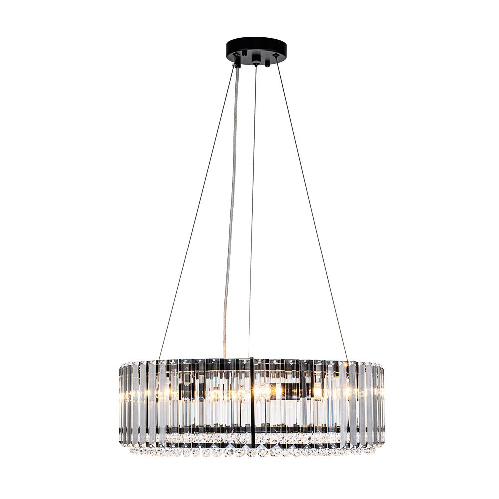 Pendantlightie - Modern 6 - Light Drum Round Glass Crystal Chandelier - Chandeliers - Chrome - 