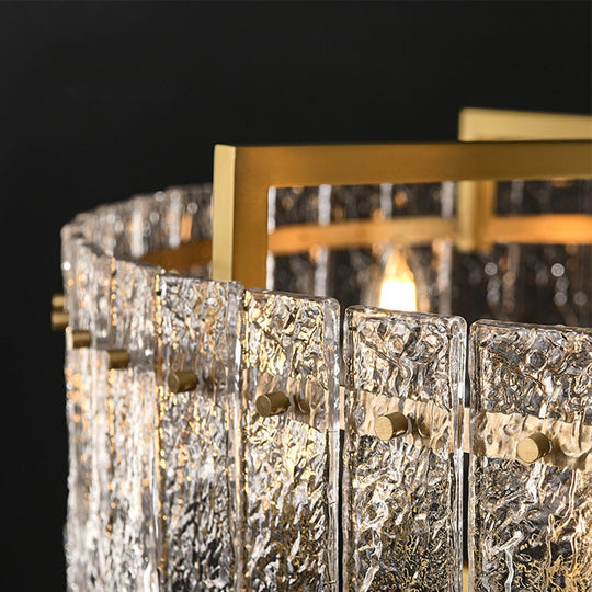 Pendantlightie - Modern 6 - Light Water Textured Glass Drum Chandelier - Chandeliers - Brass - 