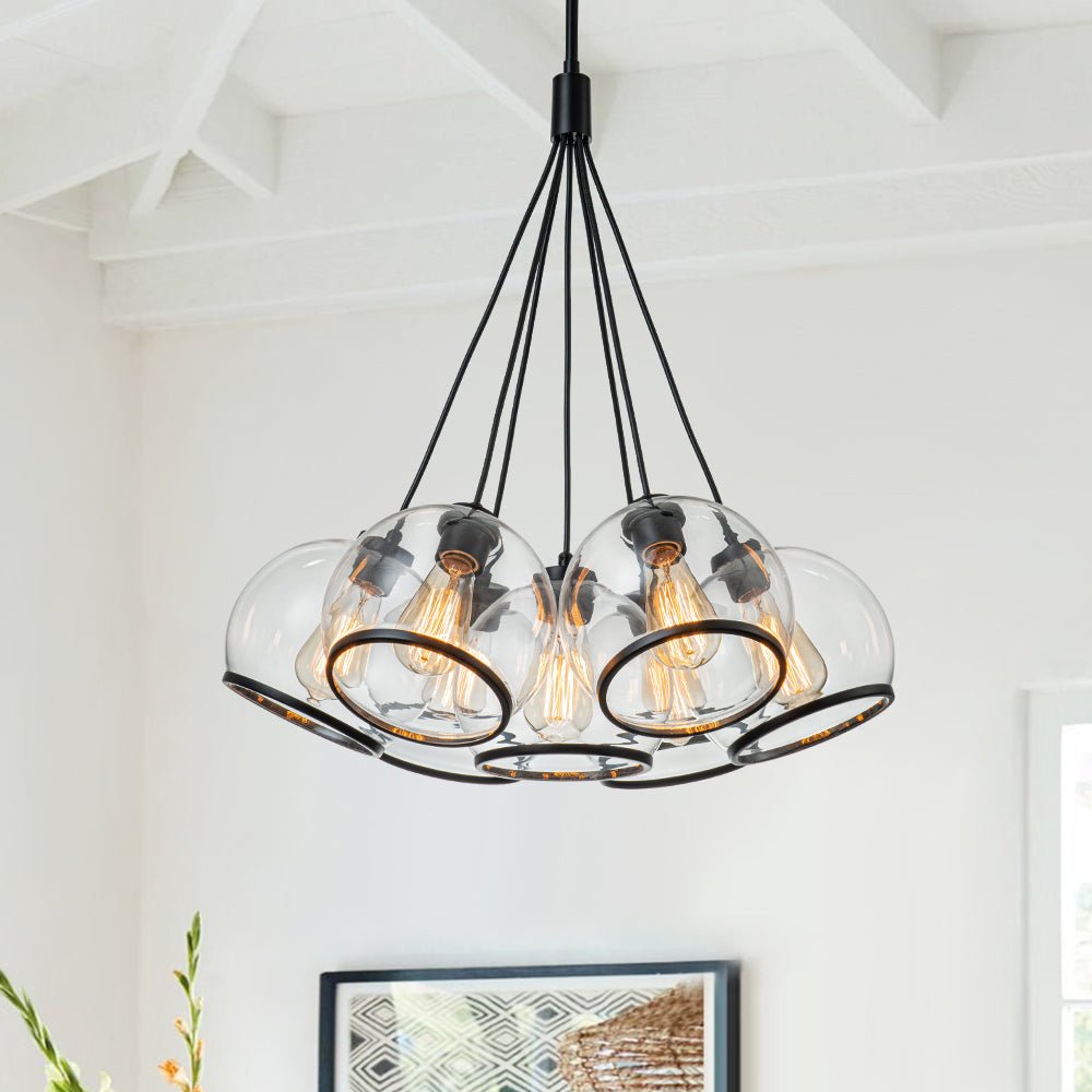 Pendantlightie - Modern 7 - Light Clear Cluster Glass Pendant Light - Pendants - Black - 