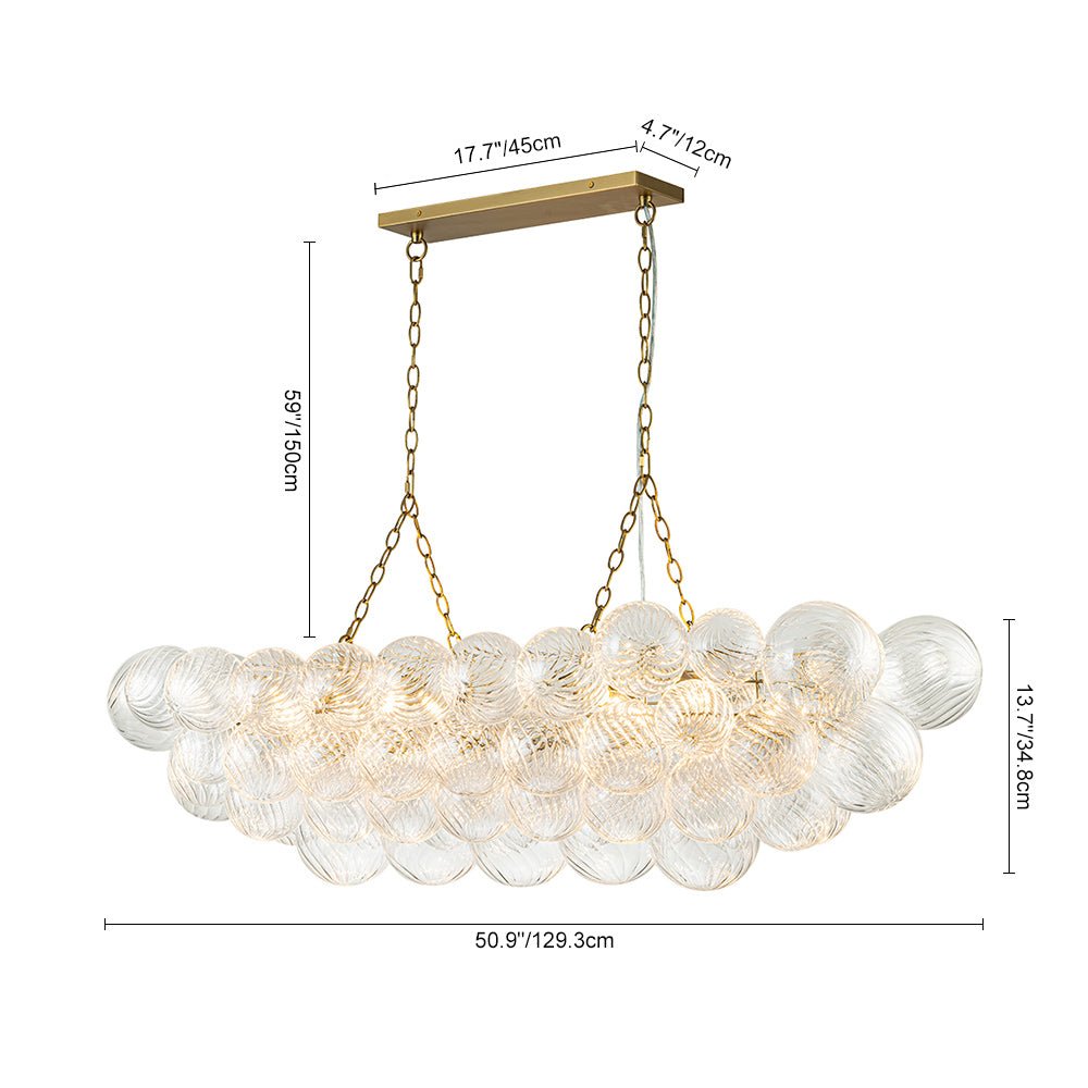 Pendantlightie - Modern 8 - Light Linear Ribbed Glass Bubble Tiered Island Chandelier - Chandeliers - Brass - 