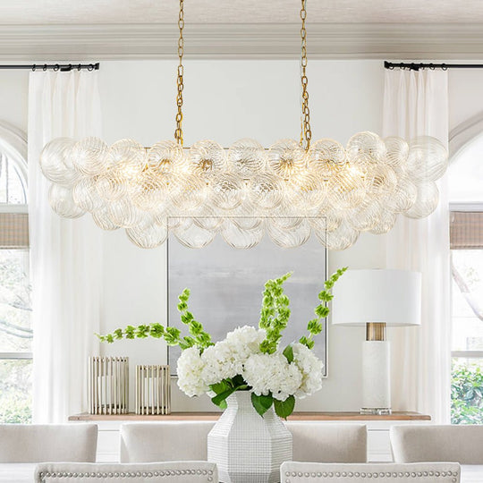 Pendantlightie - Modern 8 - Light Linear Ribbed Glass Bubble Tiered Island Chandelier - Chandeliers - Brass - 