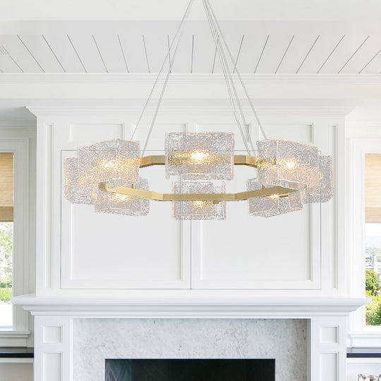 Pendantlightie - Modern 8 - Light Round Textured Glass Shaded Chandelier - Chandeliers - Brass - 