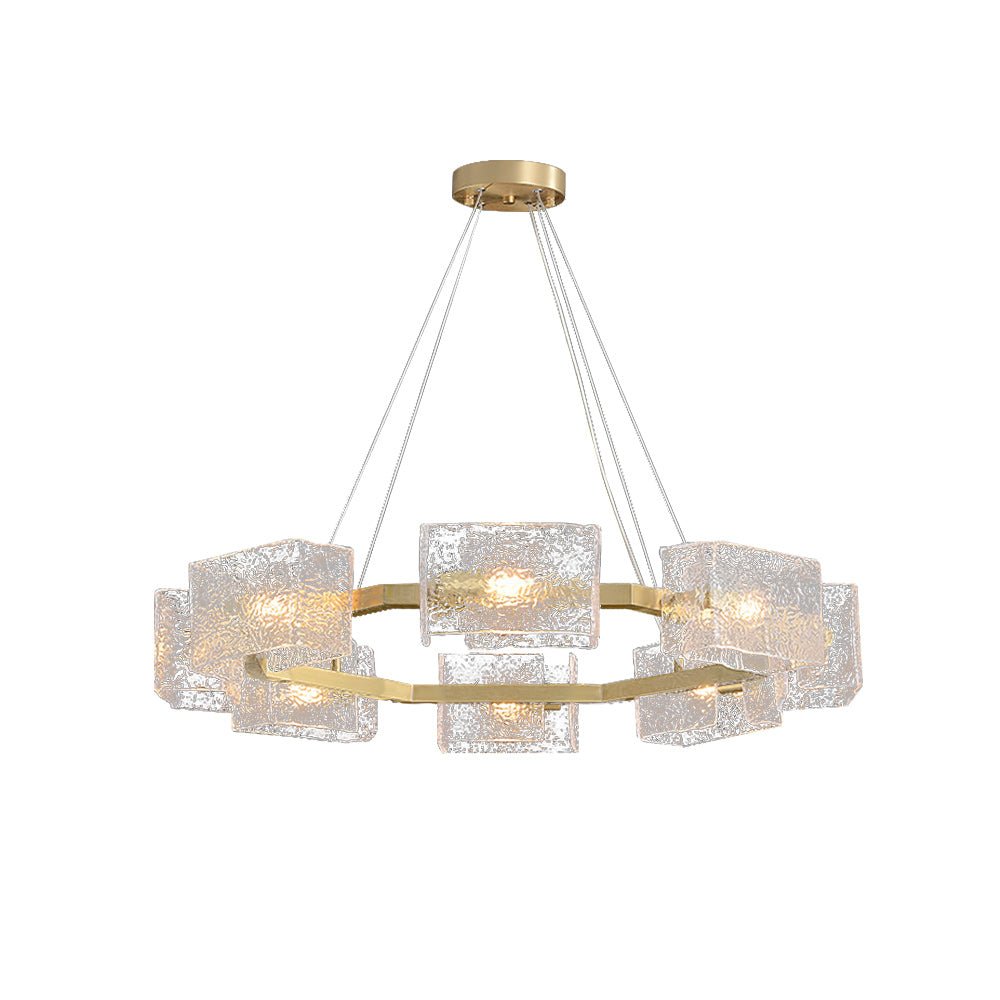 Pendantlightie - Modern 8 - Light Round Textured Glass Shaded Chandelier - Chandeliers - Brass - 