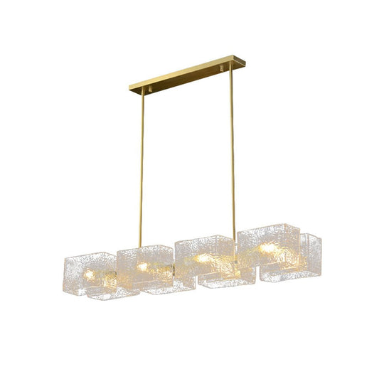 Pendantlightie - Modern 8 - Light Textured Glass Linear Shaded Chandelier - Chandeliers - Brass - 