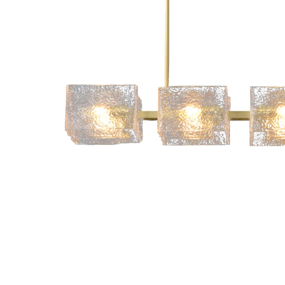 Pendantlightie - Modern 8 - Light Textured Glass Linear Shaded Chandelier - Chandeliers - Brass - 