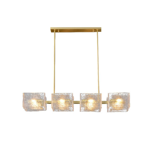 Pendantlightie - Modern 8 - Light Textured Glass Linear Shaded Chandelier - Chandeliers - Brass - 