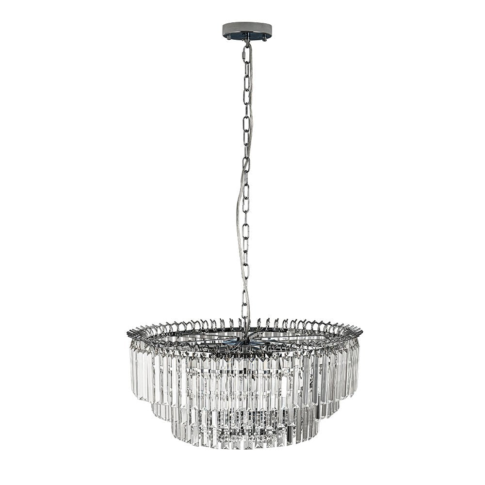 Pendantlightie - Modern 9 - Light Round Drum 3 - Tier Chandelier With Crystal - Chandeliers - Chrome - 