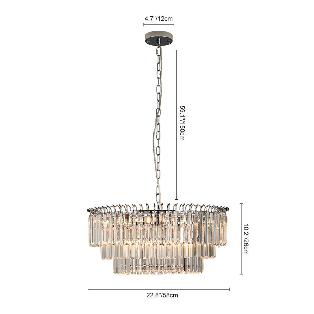 Pendantlightie - Modern 9 - Light Round Drum 3 - Tier Chandelier With Crystal - Chandeliers - Chrome - 