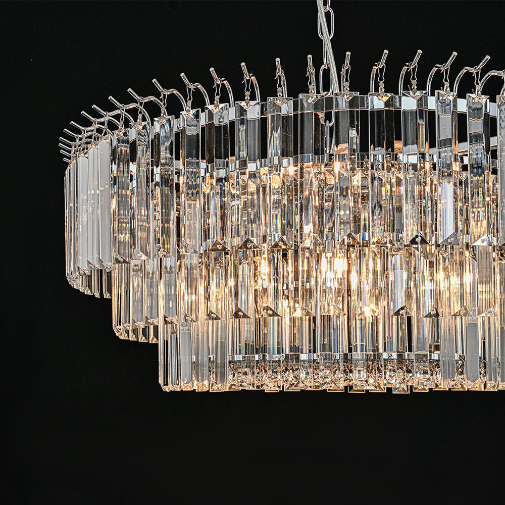 Pendantlightie - Modern 9 - Light Round Drum 3 - Tier Chandelier With Crystal - Chandeliers - Chrome - 