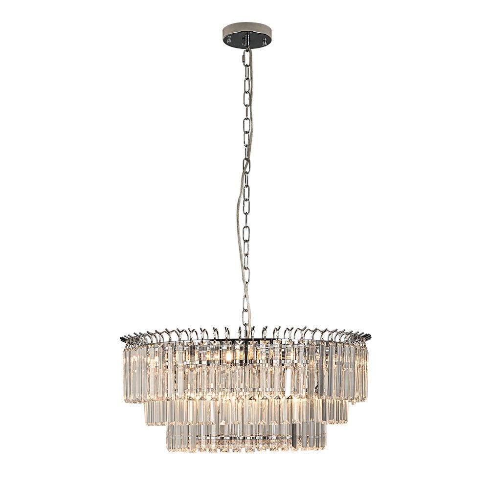 Pendantlightie - Modern 9 - Light Round Drum 3 - Tier Chandelier With Crystal - Chandeliers - Chrome - 