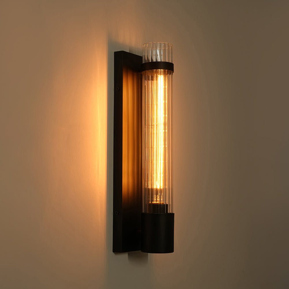 Pendantlightie - Modern Classical 1 - Light Fluted Cylinder Glass Vanity Sconce - Wall Light - Black - 