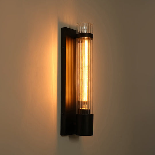 Pendantlightie - Modern Classical 1 - Light Fluted Cylinder Glass Vanity Sconce - Wall Light - Black - 