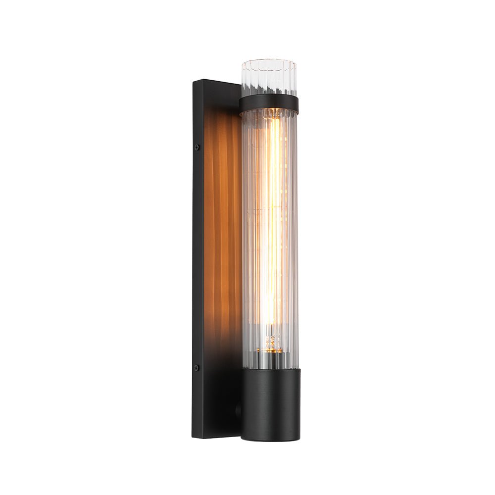 Pendantlightie - Modern Classical 1 - Light Fluted Cylinder Glass Vanity Sconce - Wall Light - Black - 