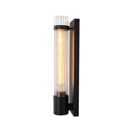 Pendantlightie - Modern Classical 1 - Light Fluted Cylinder Glass Vanity Sconce - Wall Light - Black - 