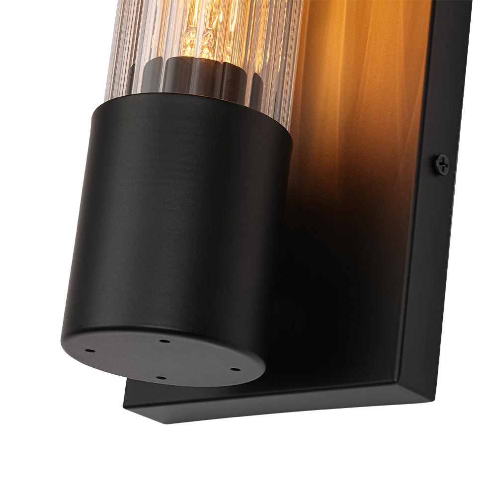 Pendantlightie - Modern Classical 1 - Light Fluted Cylinder Glass Vanity Sconce - Wall Light - Black - 