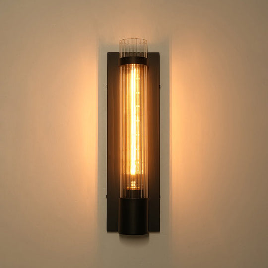 Pendantlightie - Modern Classical 1 - Light Fluted Cylinder Glass Vanity Sconce - Wall Light - Black - 