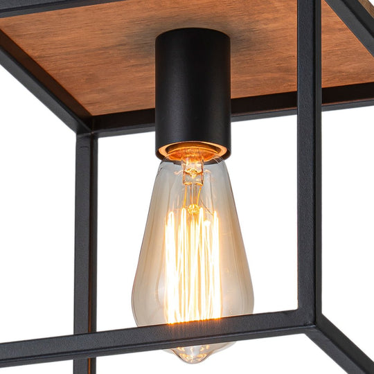 Pendantlightie - Modern Farmhouse 1 - Light Cage Square Pendant With Wood Accents - Pendants - Black - 