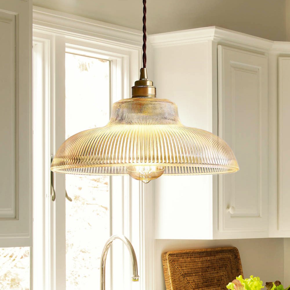 Pendantlightie - Modern Farmhouse 1 - Light Wide Edge Ribbed Dome Shape Glass Pendant Light - Pendants - Small - Clear