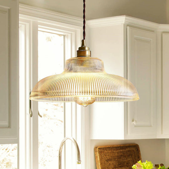 Pendantlightie - Modern Farmhouse 1 - Light Wide Edge Ribbed Dome Shape Glass Pendant Light - Pendants - Small - Clear