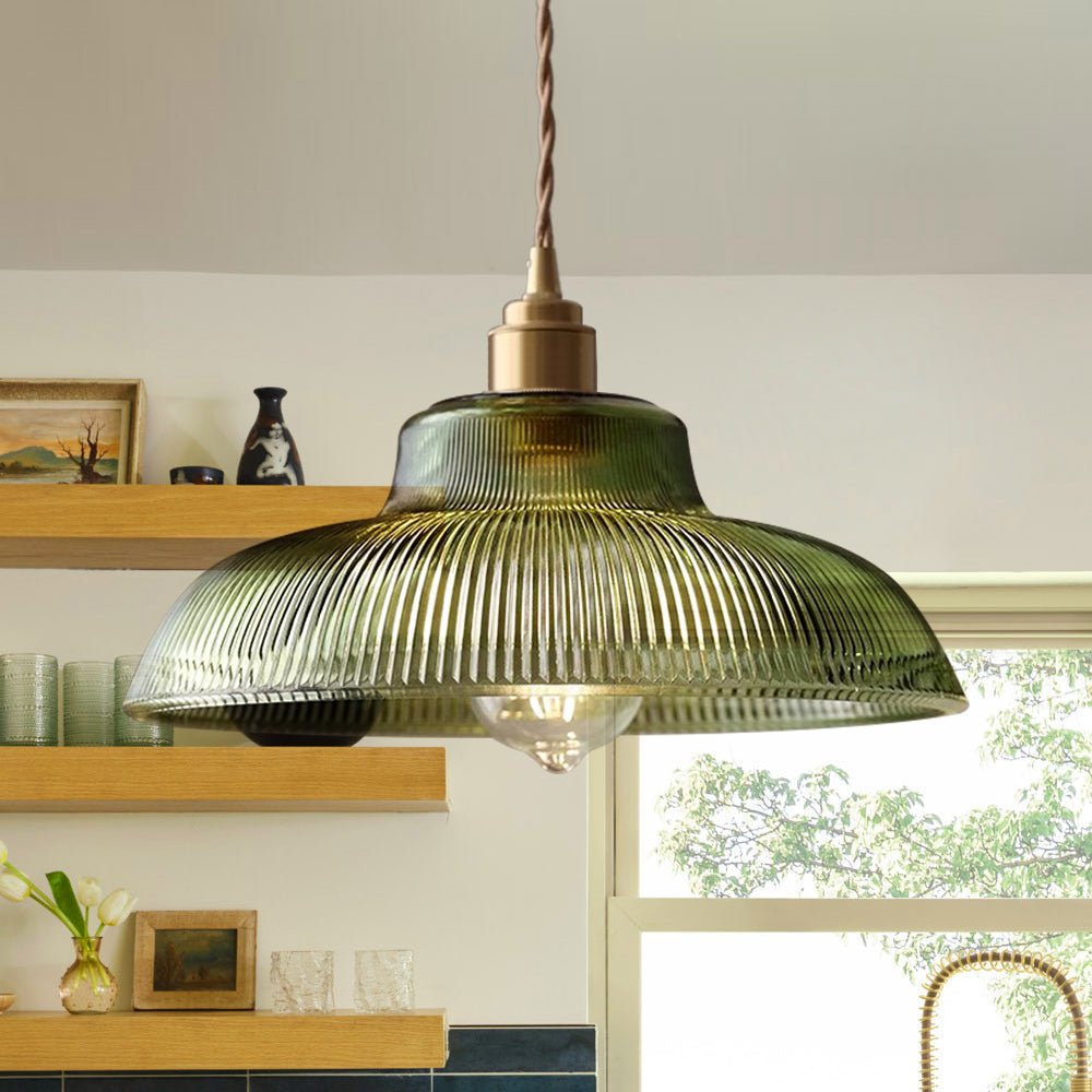 Pendantlightie - Modern Farmhouse 1 - Light Wide Edge Ribbed Dome Shape Glass Pendant Light - Pendants - Small - Green