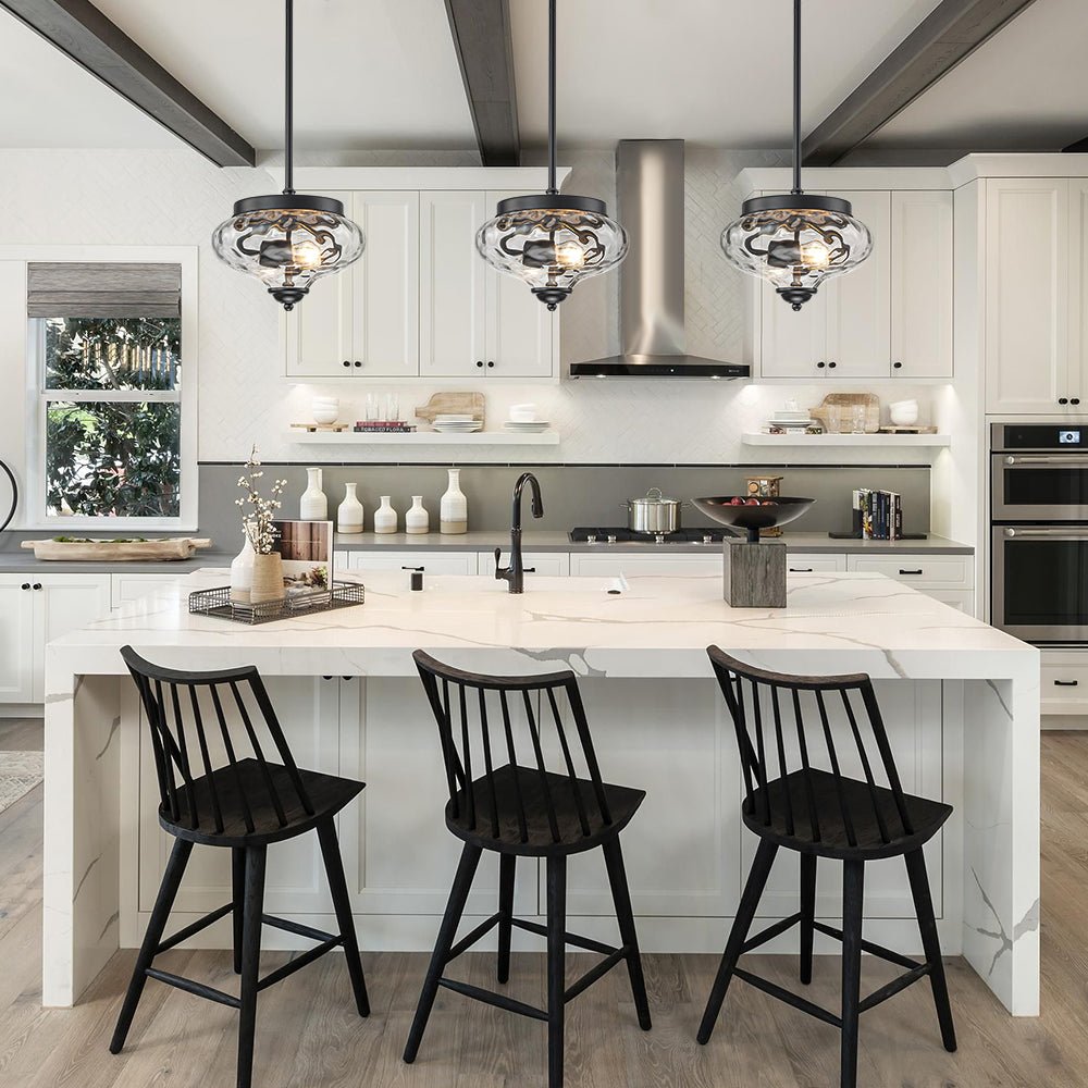 Pendantlightie - Modern Farmhouse 2 - Light Bowl Water Pattern Urn Glass Pendant - Pendants - Black - 