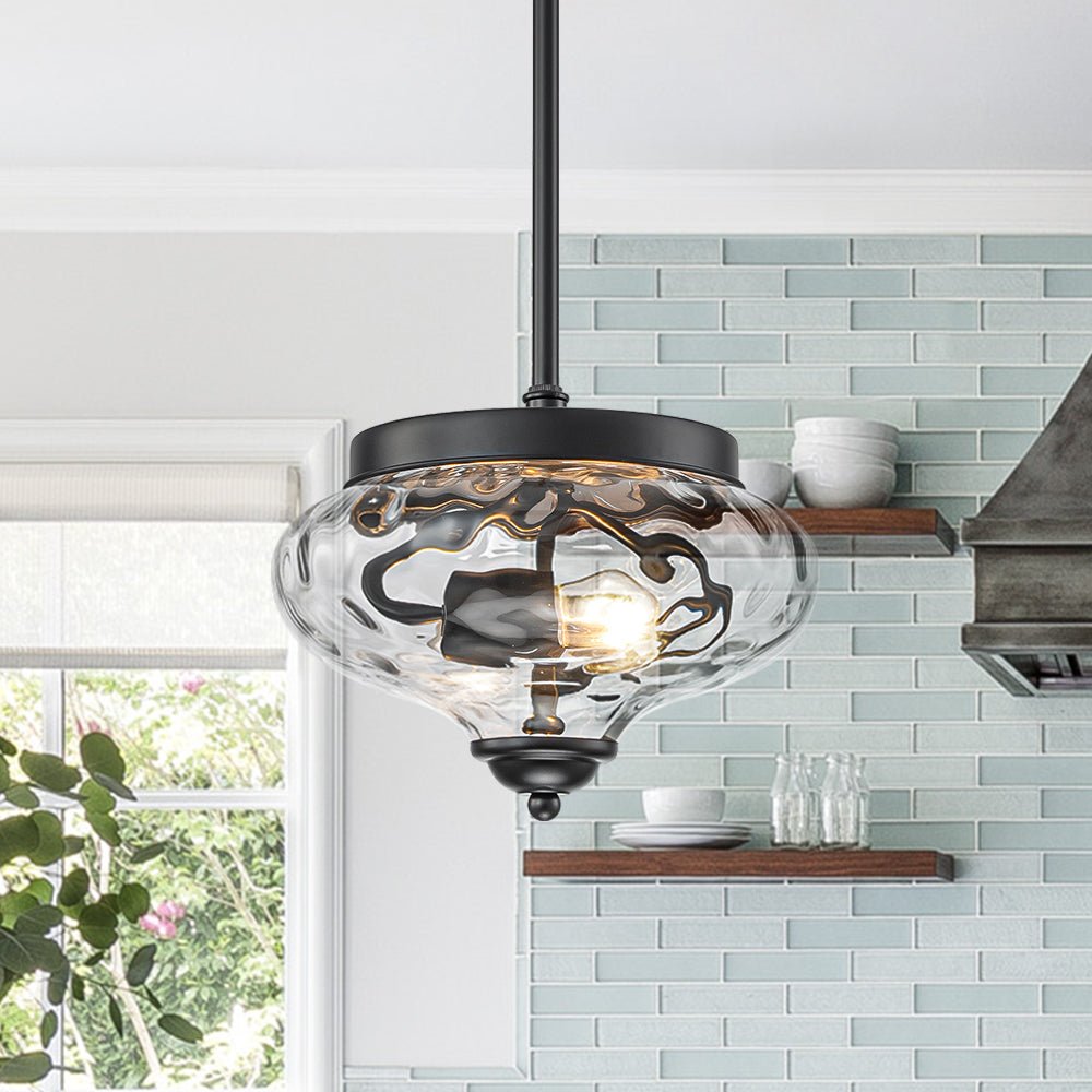 Pendantlightie - Modern Farmhouse 2 - Light Bowl Water Pattern Urn Glass Pendant - Pendants - Black - 