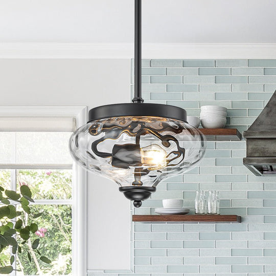 Pendantlightie - Modern Farmhouse 2 - Light Bowl Water Pattern Urn Glass Pendant - Pendants - Black - 