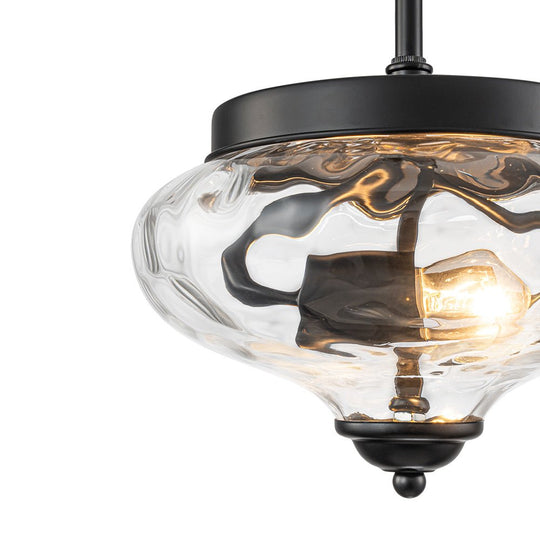 Pendantlightie - Modern Farmhouse 2 - Light Bowl Water Pattern Urn Glass Pendant - Pendants - Black - 