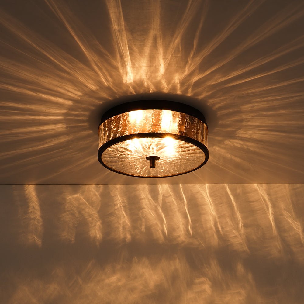 Pendantlightie-Modern Farmhouse 2-Light Crackled Glass Shade Flush Ceiling Light-Flush Mount-Oil Rubbed Bronze-