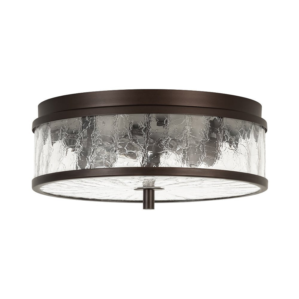 Pendantlightie-Modern Farmhouse 2-Light Crackled Glass Shade Flush Ceiling Light-Flush Mount-Oil Rubbed Bronze-
